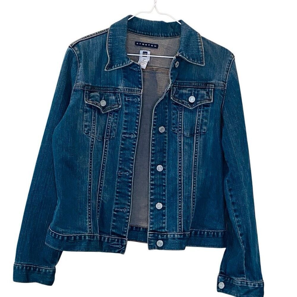 GAP Long Sleeve Button Down Stretch Pockets Denim Jean Jacket Blue Medium